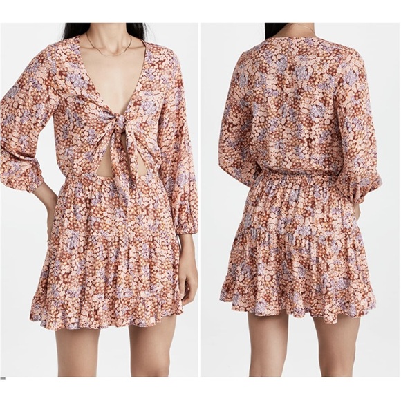 LSPACE L SPACE Stay Golden Floral Mini Dress Womens FALL Lily of the Valley M - Picture 2 of 13